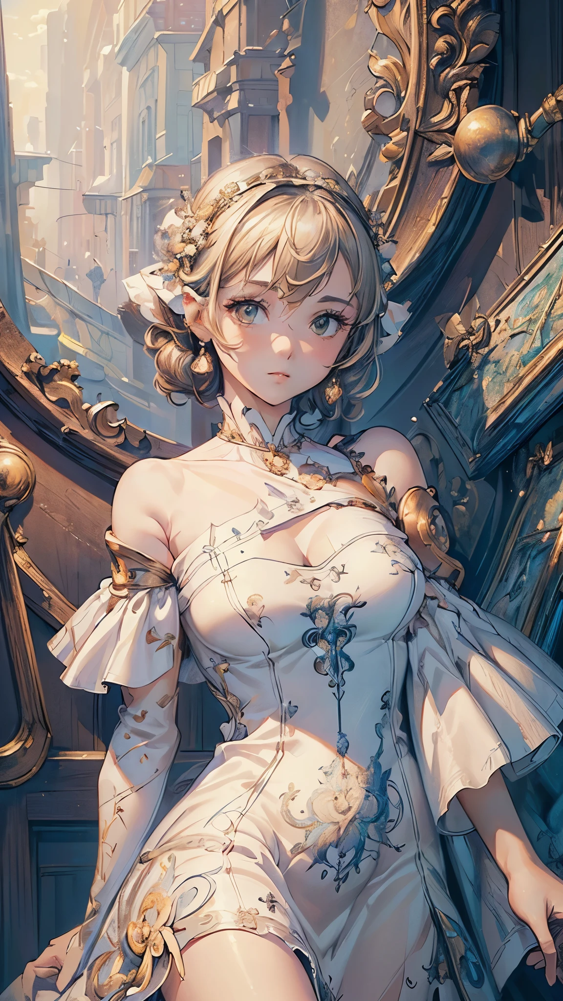 ((Highest quality)),(Ultra-high resolution),(Super detailed),(Detailed Description),((The best CG)),(masterpiece),Highly detailed art,(Art with precise details:1.5), (One-shoulder dress:1.7),