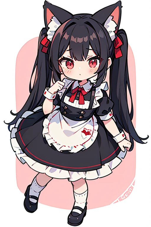 One adult woman,hair_Navy Blue,Twin tails,big tail,Cafe Waitress,apron_red,Classic Maid,Clothes_red,gentleman_long,eye_pink,socks_white,pumps_black,clear,Elegant,red面