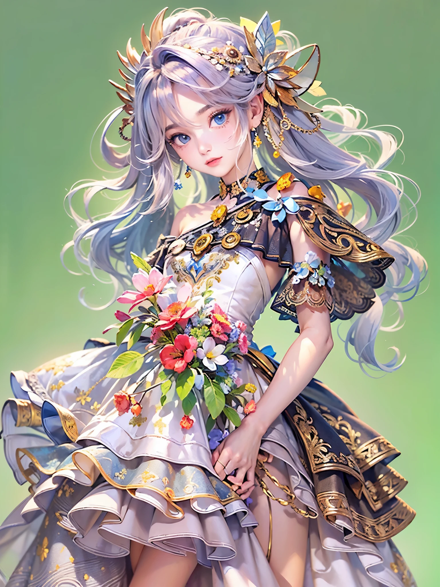 ((Highest quality)),(Ultra-high resolution),(Super detailed),(Detailed Description),((The best CG)),(masterpiece),Highly detailed art,(Art with precise details:1.5), (One-shoulder dress:1.7), colorful coloring:1.6, beauty:1.3, cool:1.3