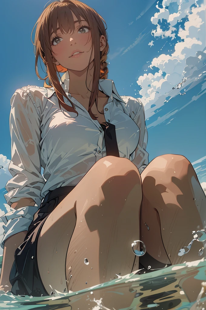 (masterpiece), (best quality), (ultra-detailed), (best illustration), (best shadow), (absurdres), Female, 25 years old, looking at viewer, steam, shy, nose blush, nsfw, medium breasts, nude, o-face, climax, light smile, makima \(chainsaw man\),