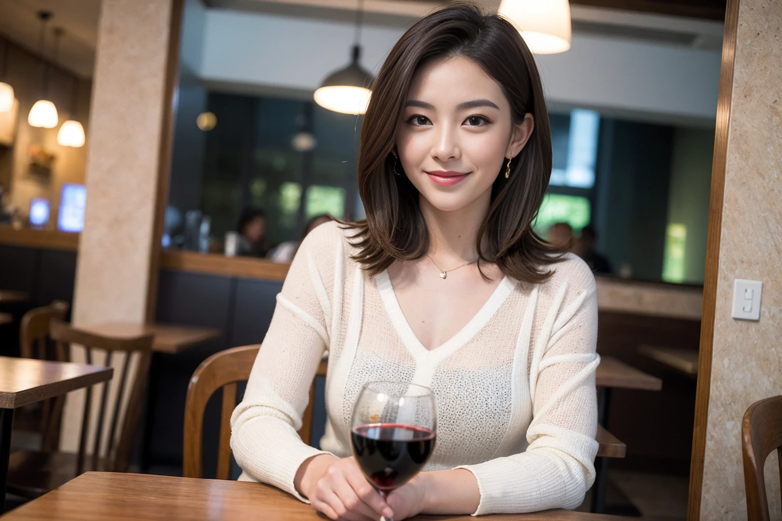 ((Highest quality、8K、masterpiece:1.3))、slimカップル、modelカップル、(Realistic, Intricate details:1.2), full-course dinner、Wine Party、Amazing view of the sunset sky and clouds、A bright smile、The wonderfulness of smile、Bright image、The beauty of wine, Beautiful Face, blue eyes, The light shines on your face, Blushing, short hair,Bright Face、 (Age 37), 39 years old, red wine 、Appetizers、Italian food、Wine bottle、Champagne、sparkling wine、Two beauties、Brown Hair、Shortcuts、Long sleeve shirt、dress、Beautiful woman 1, (slimな顔), (The body is slim), (Brown Hair), (Shortcuts), cheeks turn a little red,Attractive beauty、restaurant, In a prominent place (From the waist up) Nova Frog Style, actress, model, Upper Body, White wine, slim, wine glass, 中央に置かれたwine glass, smile, (smile: 1.15), Beautiful fine grain, Depth f/2,saturation, High Contrast, Strong light and shadow,Moist Body:1.5、3D texture、Delicate eyes、Brown Hair、The hair is very shiny、
