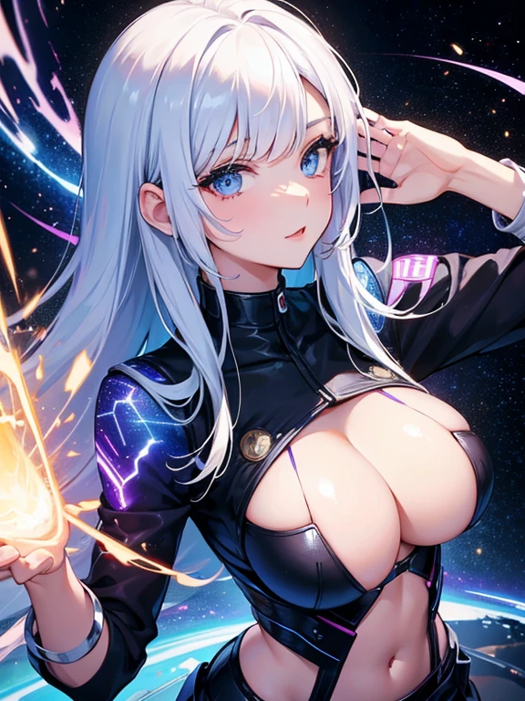 beautiful girl, Perfect Face, Beautiful Face, Attention to detail, Galaxy Background, energy, electricity, energy ,sexy