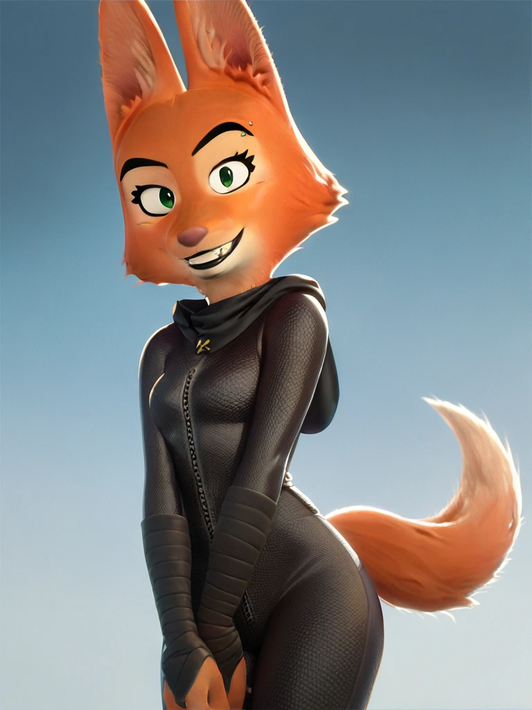 check_9, check_8_up, check_7_up, check_6_up, check_5_up, check_4_up,
Diana_Foxington, Ginger fur, emerald eyes, black lipstick, black eyebrows, silver eyebrow piercing, bald tail, bodysuit with yellow trim and black capes, grin, Looking at the viewer, something is violently trying to get out of my stomach, focus on life,something is violently trying to get out of my stomach, something is violently trying to get out of my stomach, something is violently trying to get out of my stomach, something is violently trying to get out of my stomach, something is violently trying to get out of my stomach, something is violently trying to get out of my stomach,