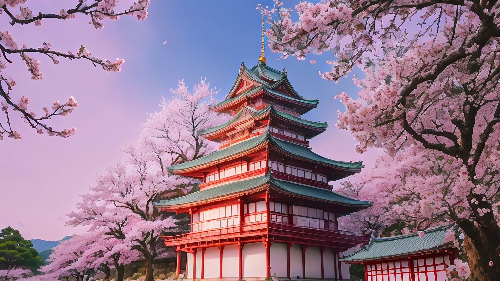 There is a tall castle with a tower on it, The aesthetics of travel in Japan, Japanese Castle, cherry blossoms season, cherry blossoms tree in background, cherry blossoms season dynamic lighting, cherry blossoms, Japan Tourism, cherry blossoms bloomimg, Japan Travel and Tourism, Ancient Japanese architecture, Japanese Temples, beautiful photo, cherry blossoms trees, Japan legacy, cherry blossoms, under cherry blossoms tree Asahi