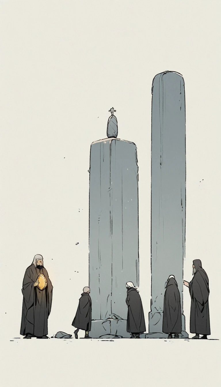 simple，Minimalist illustration，Holy Stone Pillar and Pilgrims