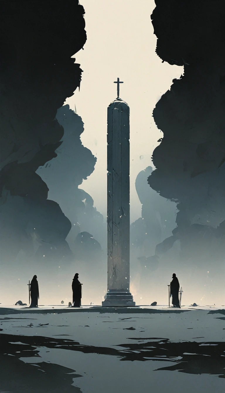 simple,Minimalist illustration,Holy Stone Pillar and Pilgrims