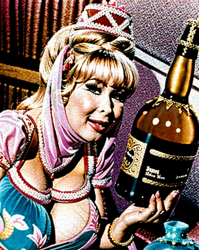 drunk young barbara eden, drunk jeannie I Dream of Jeannie, jeannie outfit from tv show, massive fat tits, passed out on floor at bar,  drunk facial expressions, drunk gestures, "Wooo hoooo! Hello mashter.....hiccup!" drinking from bottle, she's sloppy drunk, full body view, drunk, massive tits massive tits drunk slutty I dream of jeannie, young drunk barbara eden, pink harem outfit from I dream of Jeannie slumped drunkenly on floor, hiccuping, drunk facial expressions, sloppy drunk, on her back, almost passed out, half-closed eyes, drunk facial expressions, passing out