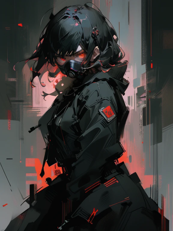 anime girl with gas mask and hood on, Cyberpunk anime girl in a hoodie, she wear red eyed gas mask, Spectacular anime style, wearing a gas mask, gas mask, gas mask, Amazing anime 8k, Anime Cyberpunk art, Wearing a pitch black menpo mask, Angry age Murderer, she wear gas mask, Anime Cyberpunk,