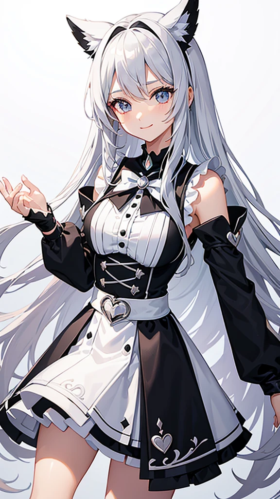 Magical girl black and white costume mini skirt No sleeve Long hair with silver hair smile Great style Directly facing universe space
