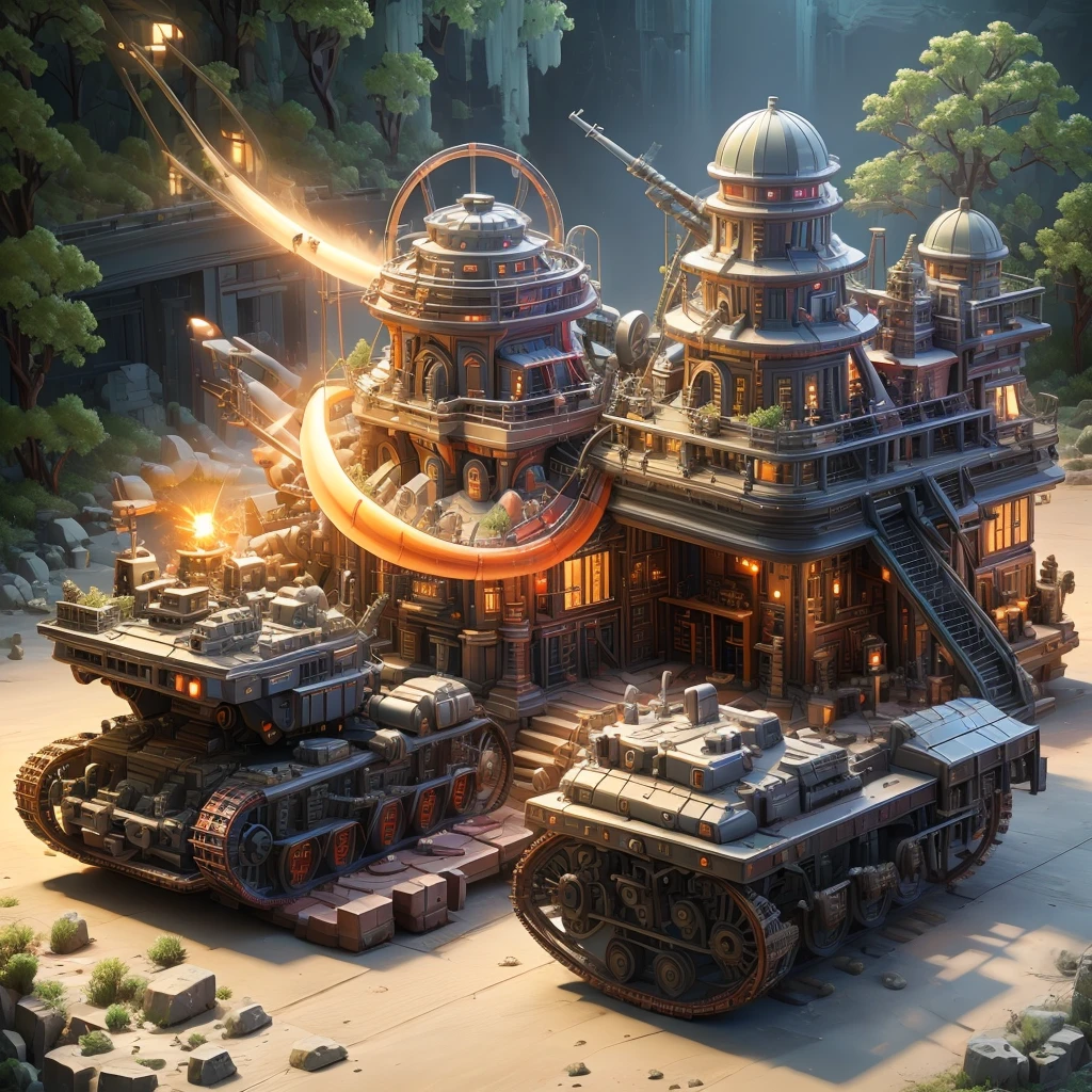 Military fortress（Mechanical artillery，Majestic pagoda，Anti-aircraft guns，cannon，gatling gun）War style，Combat elements，fighter，装甲car，car，bazooka
