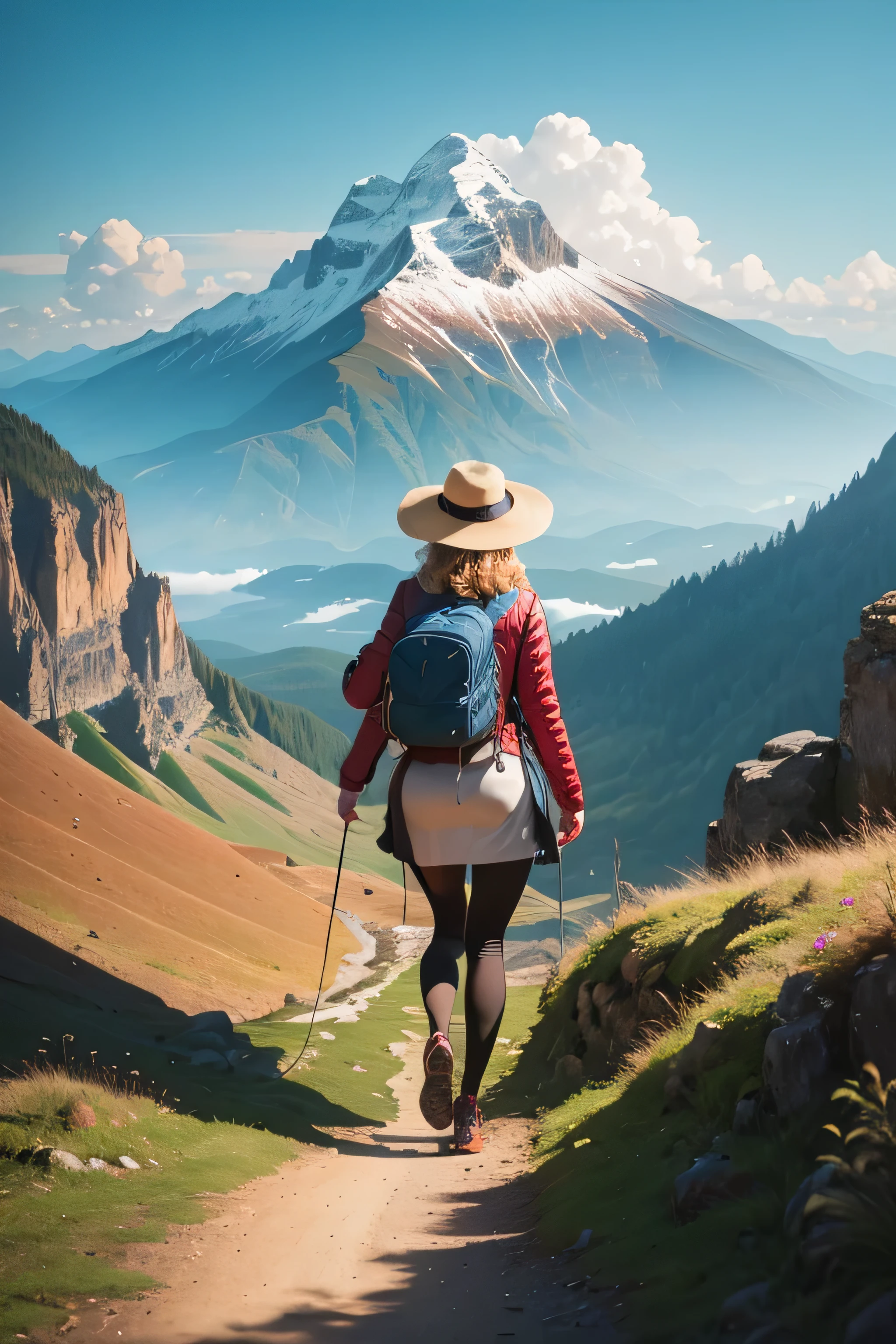 Woman walking on the mountain