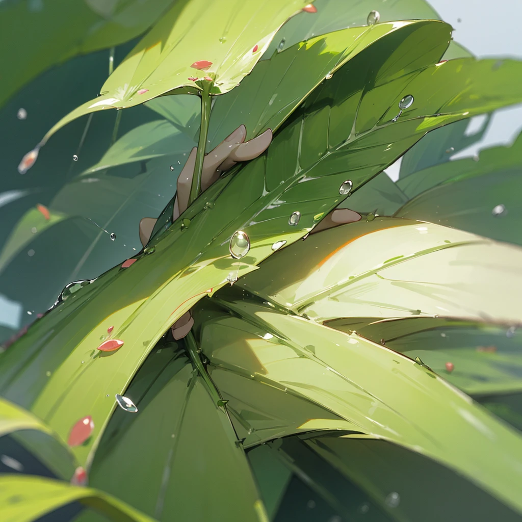 in monsoon season a drop is droping onto a leaf