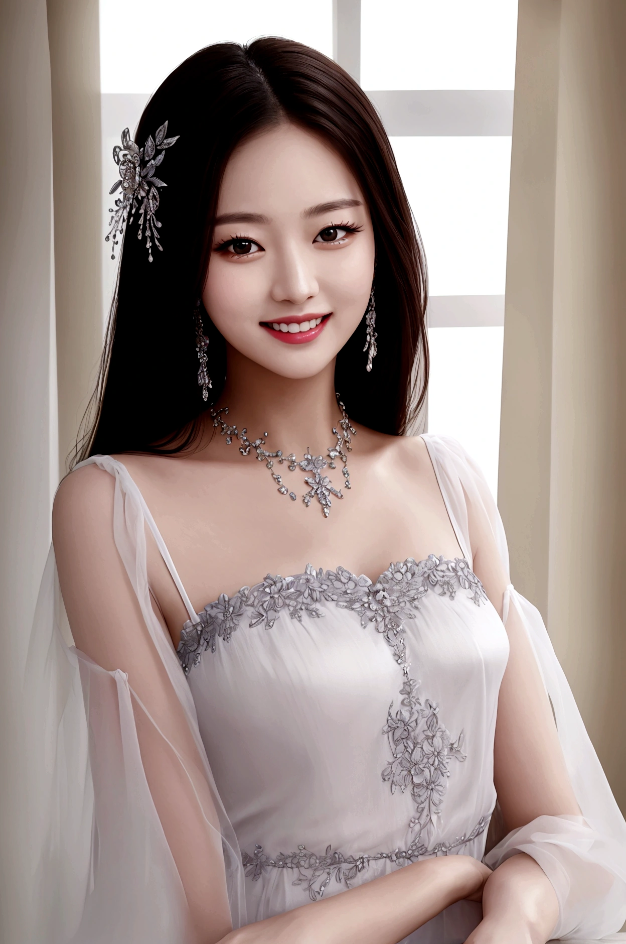 ((masterpiece)), ((best quality)), ((High resolution)), ((fine details)), 1 girl,Priscilla this hybrid, Smile