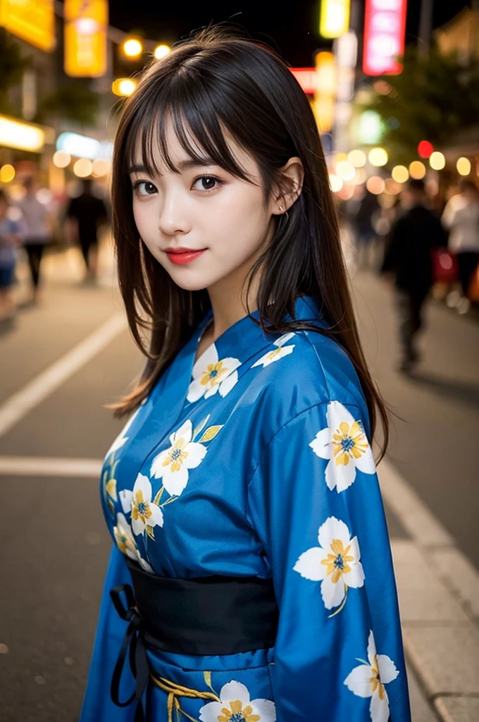 (8k、Raw photo、highest quality、masterpiece:1.2)、(Realistic、Photorealistic:1.37)、Ultra-detailed、超A high resolution、1 girl、Seeing the viewer、Beautifully detailed face、Laughter、narrow、(Slim waist) :1.3)、Beautifully detailed skin、Skin Texture、Floating Hair、Professional Lighting、Human whole body、Long Hair、 Floral Yukata、festival、On the street、Sparkler