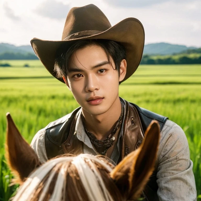 Close-up photo, A young Southeast Asian man with a round face., Short, cropped hair,black eyes,abdominal muscles, perfect body, outdoor, Warm light, The morning sun shines beautifully., (digital painting, HDR, high contrast), 3d, 8K, 45,000,000 pixcls, realistically,