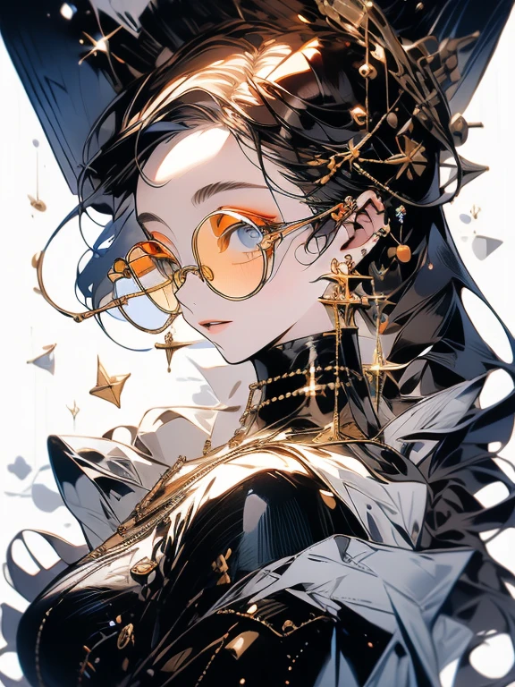 (masterpiece:1.2), Highest quality,sexy,Big Breasts, alone, Colored glasses, jewelry, hair ornaments, View your viewers,One girl, short hair,Earrings, whole body, hair 花, Colored glasses, sunglasses, necklace, bangs, Gray Hair, Round Glasses, Earrings
