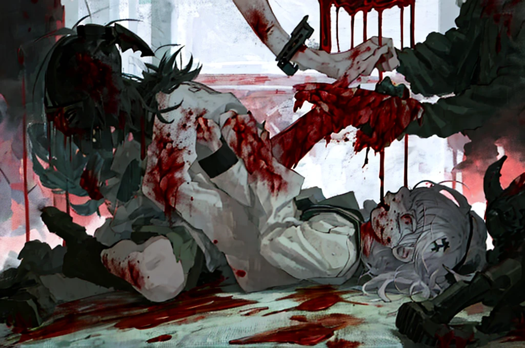 anime character with Blood dripping down his face and hands, gapmoe sick, gapmoe sick grimdark, sick, portrait gapmoe sick grimdark, danganronpa digital art, his eyes are, Bloody + concept art, Komaeda Nagito, guweiz, Kaneki Ken, [[Blood]]