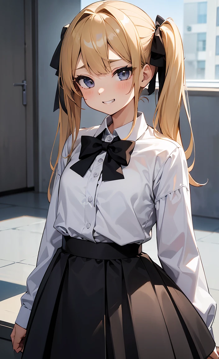 One girl,
(Flat Chest:1.3),(shirtのボタンを開けて胸を見せてくれる:1.5)
Blonde, {{{Half Twin Tail:1.3}}}、break,blush, bow, 赤いbow, Long sleeve, shirt, 襟付きのshirt, skirt, プリーツskirt, 黒いskirt, Small breasts,
{{{Face close-up}}},Upper Body,
Look down,View your viewers,
Tabletop, Highest quality, , Absurd, Perfect Skin, Detailed skin texture, Ultra-detailed, 8K, Intricate details, Beautifully detailed face,High resolution,
{{{Shadowed face}}}, mock, {{{Grit your teeth:1.2}}}, Grin, smile, Looking down at the viewer, masterpiece,Absurd, Beautiful detailed face when viewed from the front,