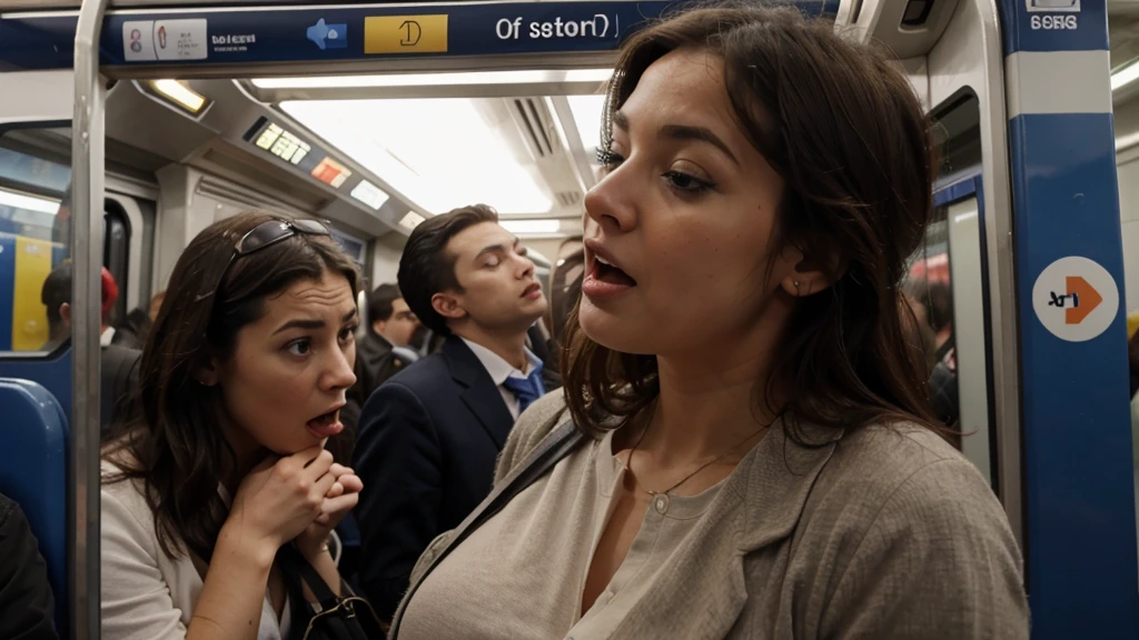 Woman getting fucked in a metro, all the passengers are shocked