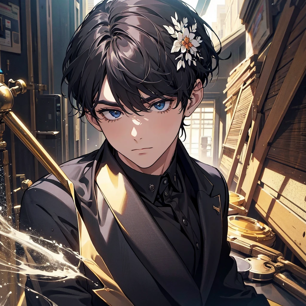 masterpiece , best quality , man , black suit,