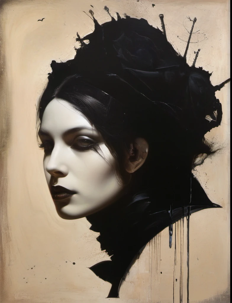 James Gurney, Surrealist art , dream-like, mysterious, Provocative, symbolic, Complex, detailed,, (Gothic but very beautiful:1.4), (masterpiece, Highest quality:1.4) , Nicola Samori Style, portrait
