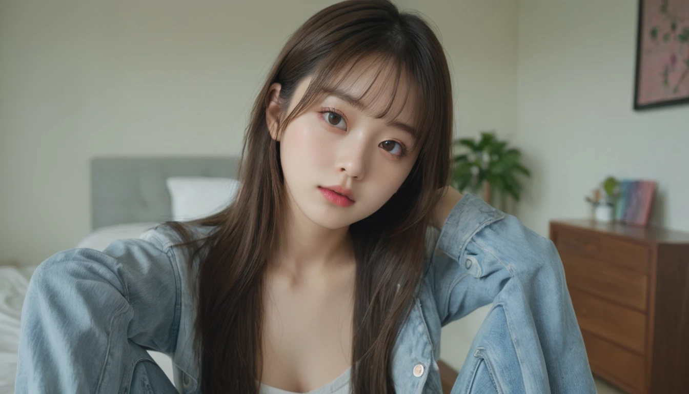 (best quality, masterpiece, ultra detailed, ultra high res, photorealistic, raw photo, absurdres, absolutely resolution), 1 girl, 20 years old, dim room, long shot