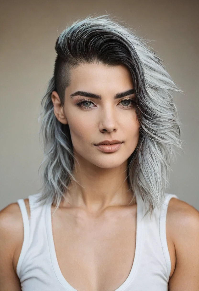 stubble bearded woman with mullet cut