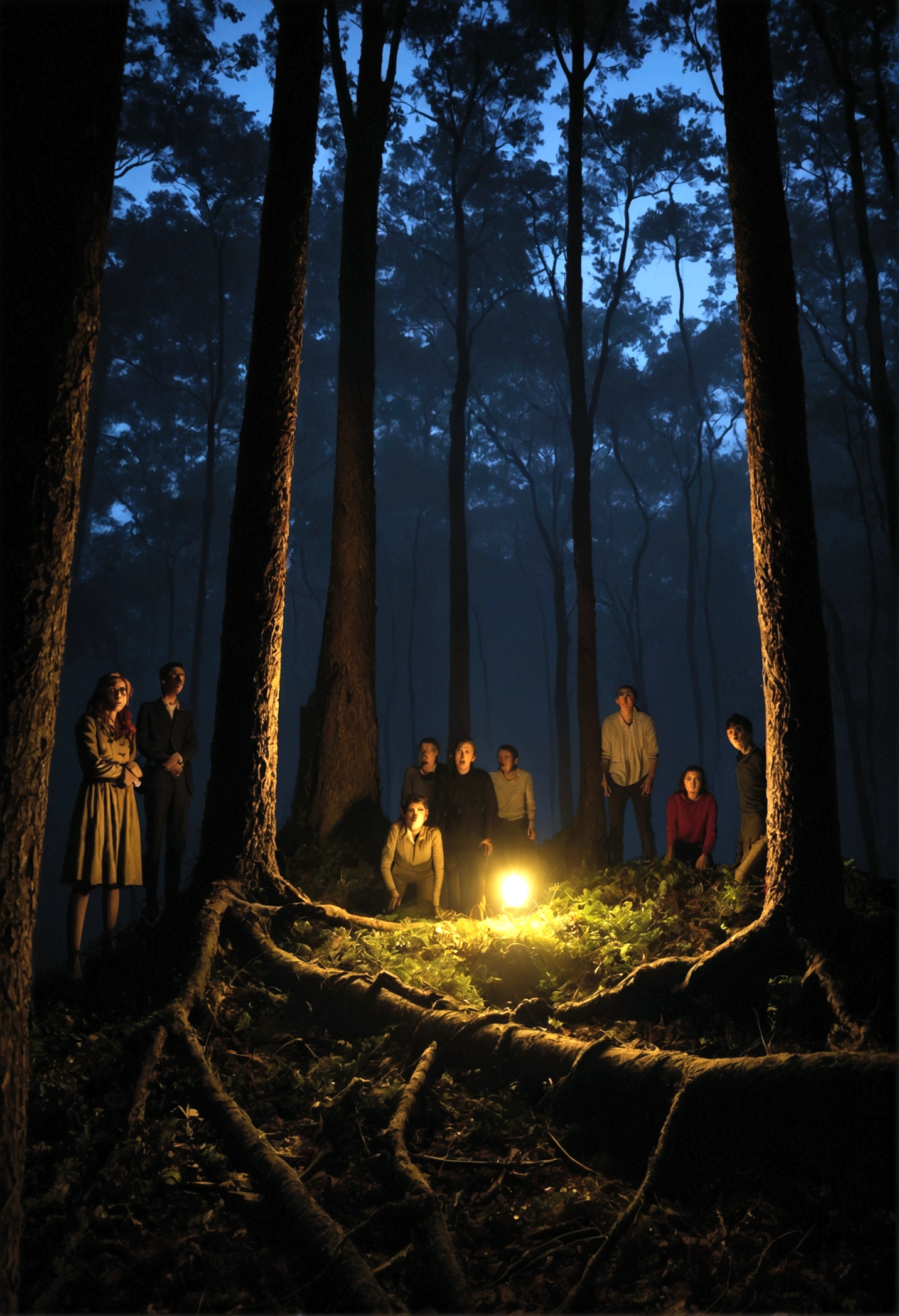 Night time and 7 people are stuck in the Forest which is dangerous and creepy