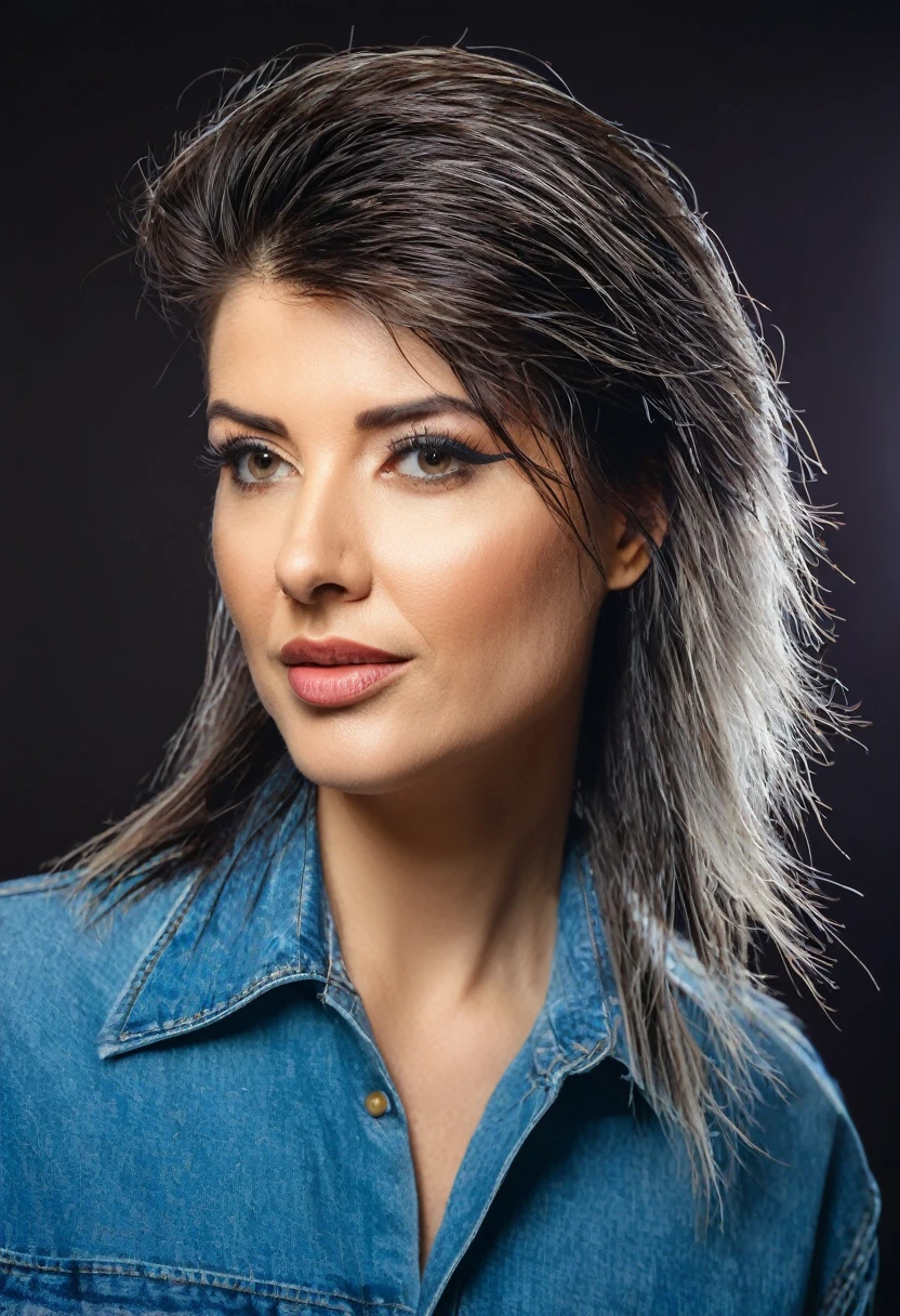 stubble bearded woman with mullet cut