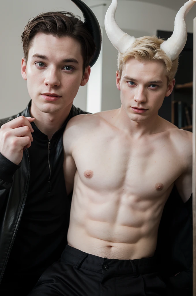 A guy with a pale skin and with a devil horn