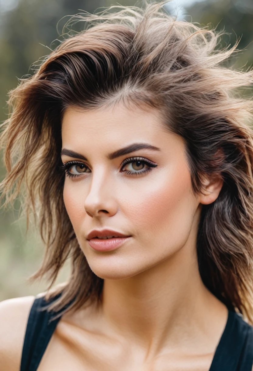stubble bearded woman with mullet cut
