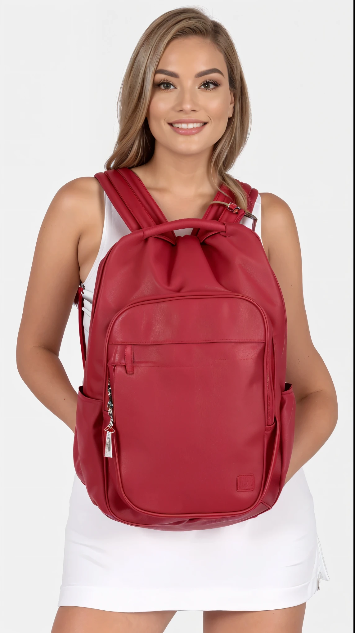 a woman wearing a vermelho Mochila with a zipper on the front, Mochila, bolsas, with a Mochila, only vermelho colour, e621, com dois bolsos frontais, o saco da escola, wearing strawberry Mochila, vermelho, maroon vermelho, vermelho and grey only, square Mochila, moda antiga, the man have a Mochila, # 0 1 7 9 6 f, roupa de couro