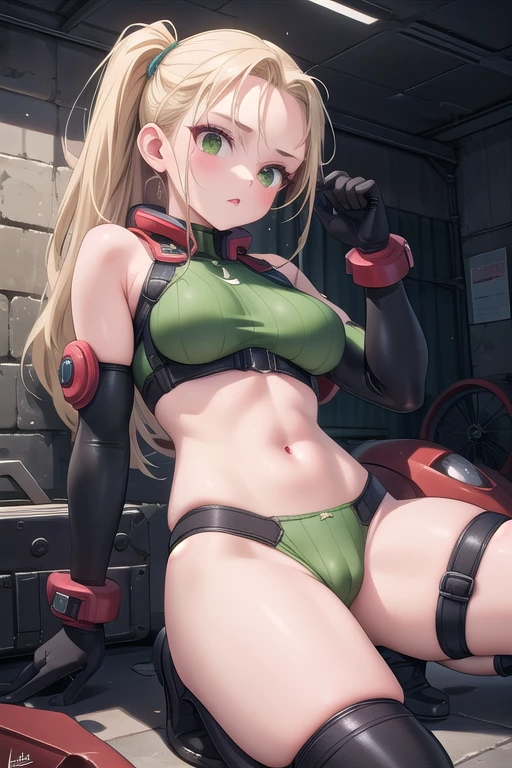 1 girl Cammy white, leotardo tipo tanga de color verde,  posee guantes rojos y botas negras. ((Pecho muy grandes)) Surrealism, 8k, super detail, anatomically correct, accurate, UHD, masterpiece, textured skin, super detail, high details, high quality, best quality, highres