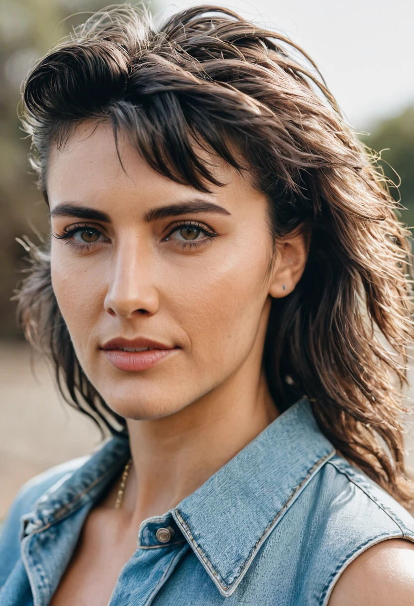 stubble bearded woman with mullet cut