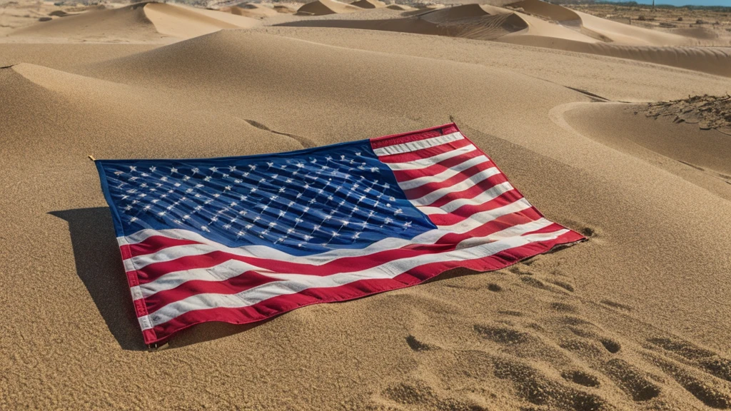 american flag with sand dust on it