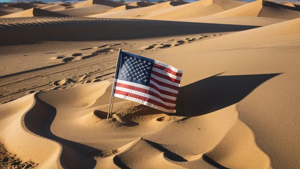 american flag with sand dust on it