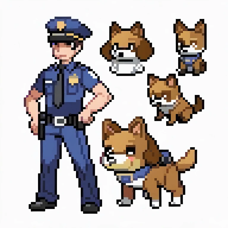 Police officer male、Brown Hair、Dog Mask、