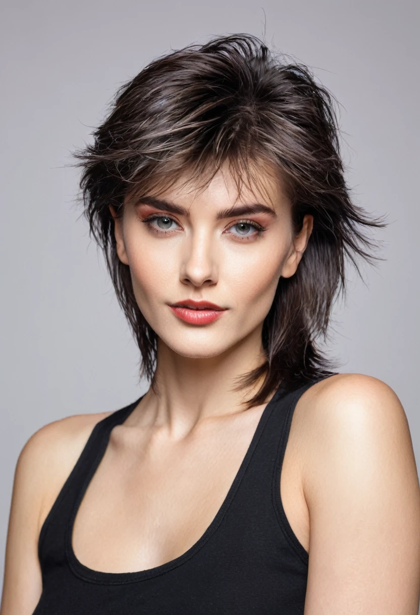 stubble bearded woman with mullet cut