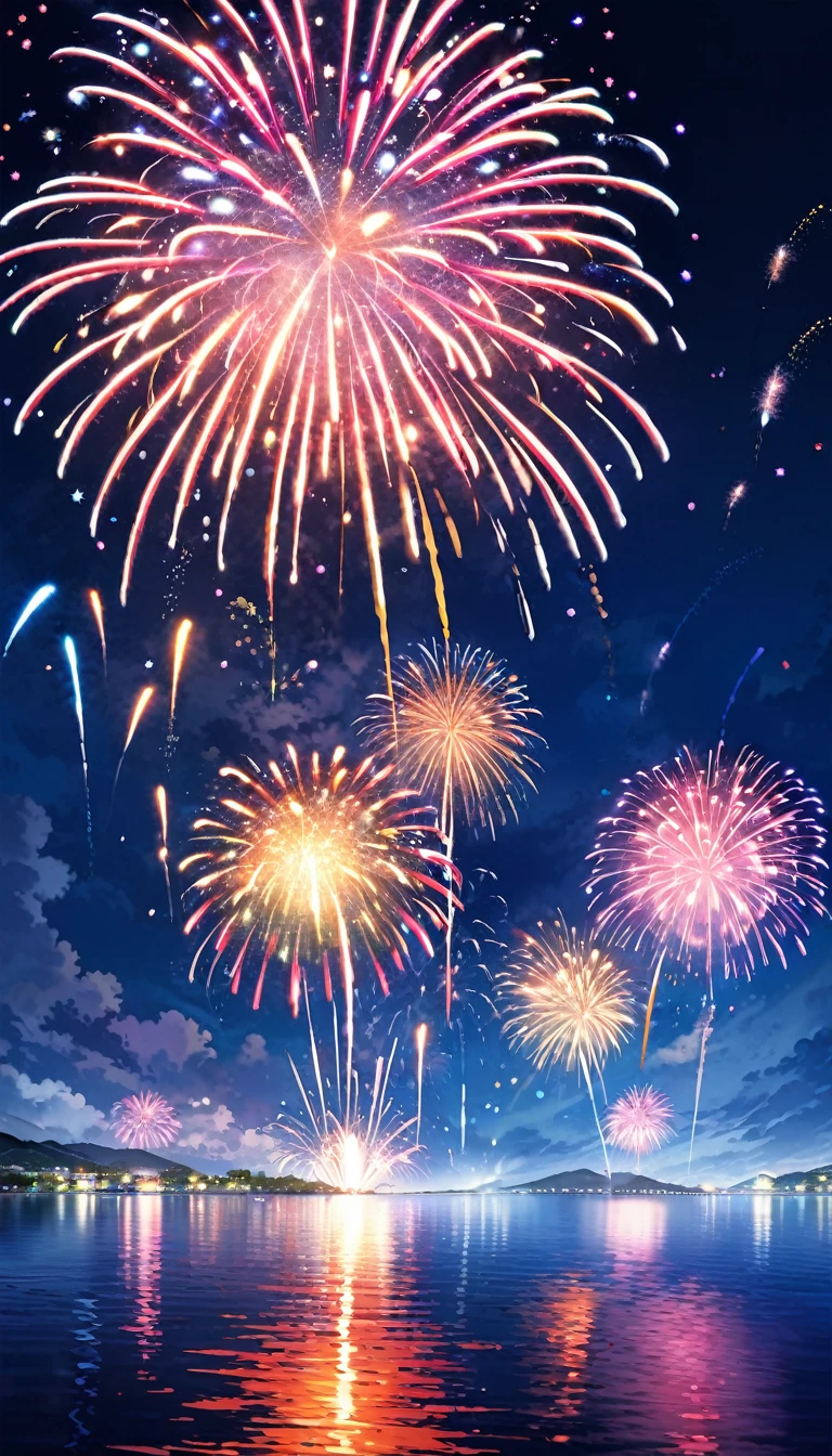 Fireworks display、National Fireworks Festival、lake、Underwater fireworks、Fireworks from the water Fireworks blooming on the water、colorful fireworks、Japan、fireworks
