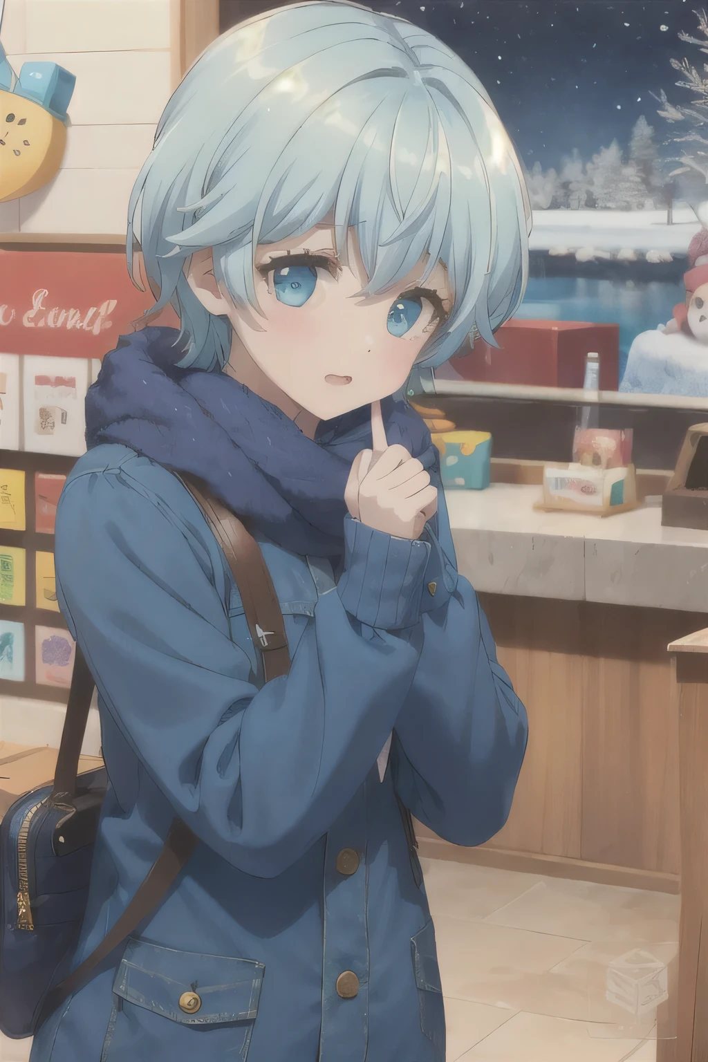 short hair,Blue Hair,winter,Acting cute,