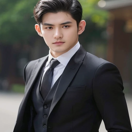 Araaf man wears a Southeast Asian man with a round face.,Posing for pictures, handsome man,Short black hair, black eyes, Asian man,stereoscopic 8k,45 high quality colored lights,000,000,000 pixels, photo, post-trade photo, animation, Portraitที่สวยงามสมจริง. Posing for pictures, Headshot profile picture, inspiration inspirationผู้ชายหล่อ, Profile picture, Portrait, Headshot, inspiration, Headshot