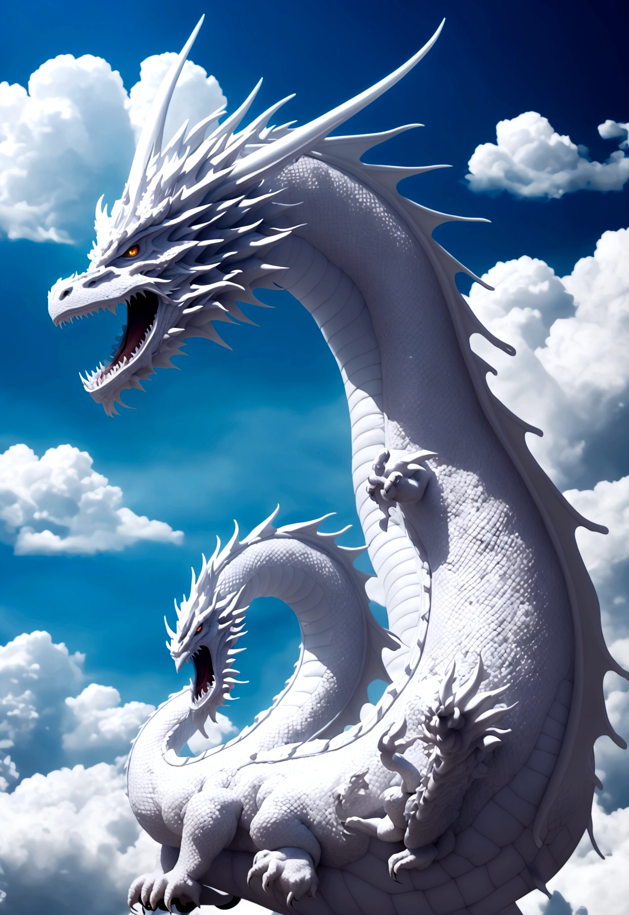 (tmasterpiece), (Best quality at best), Cinematic quality，Rendered by Octane，Ultra-detailed details，Cloud dragon composed of white clouds，Huge Chinese dragon，Slender dragon body，body of revolution，Dragon tail，Dragon's Horn，dragon claw，