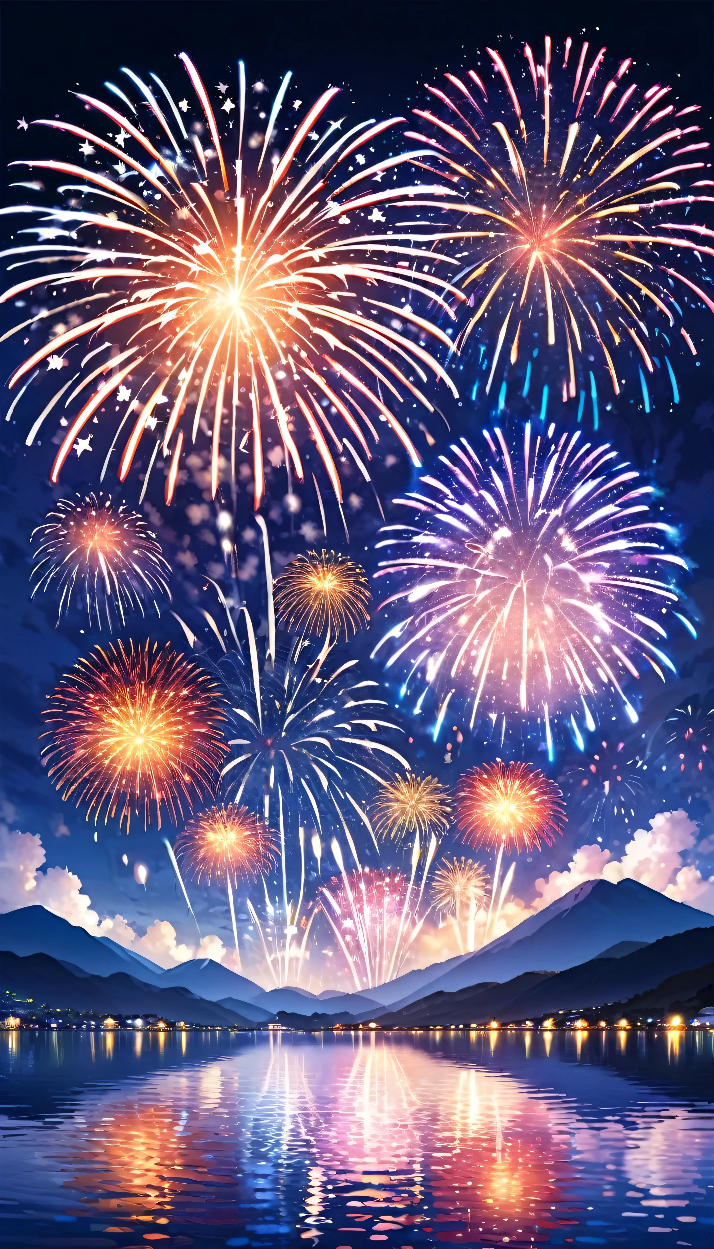 Fireworks display、National Fireworks Festival、lake、Underwater fireworks、Fireworks from the water Fireworks blooming on the water、colorful fireworks、Japan、fireworks