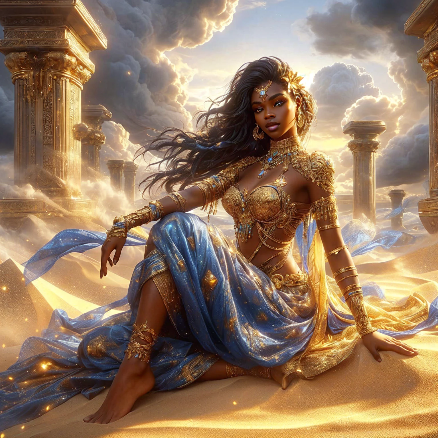 woman in black dress sitting on the edge near the river with bridge, beautiful woman, beautiful woman, beautiful lady, beautiful goddess, stunning african princess, medieval princess, beautiful mexican woman, as a medieval fantasy character, beautiful city black woman only, traditional beauty, stunning beauty, portrait photo, stunning woman, dress with a medieval lace, Goddess Queen, Persian Queen, beautiful queen, showing part of bare breasts