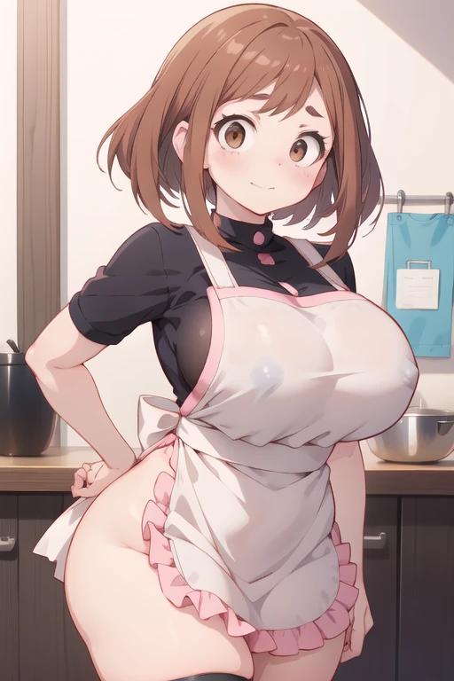 Chibi, busty, ochako uraraka very big breast kawail realistic apron sexy