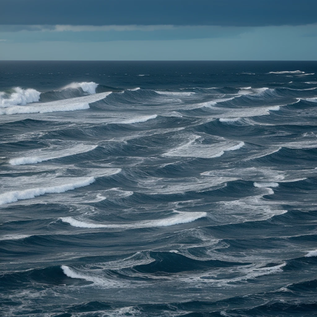 Draw a dark sea with a storm and waves with foam 4k high resolution