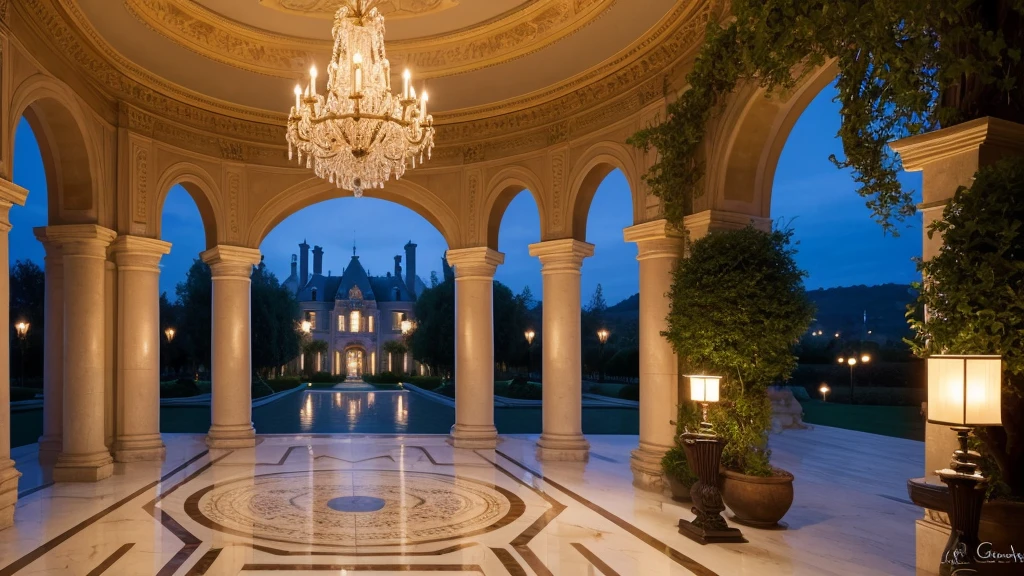 (Highest quality,4K,8K,High resolution,masterpiece:1.2),Super detailed,(Realistic,photoRealistic,photo-Realistic:1.37),High resolution,超High resolution,Great painting,Sharp focus,Professional,Vibrant colors,Bokeh,Illuminated,Castle at night,Gorgeous,Luxurious,Grand Entrance,majestic spires,Wide々A spacious courtyard,Ornate gate,Manicured gardens,Climbing vine,Grapevine,Gentle hills,Lush greenery,Elegant architecture,Refined details,Impressive façade,Romantic atmosphere,An unforgettable atmosphere,A chandelier that emits a warm light,Soft moonlight,Starry sky,Classical music in the air,Sophisticated guests,Gorgeous宴を楽しむ,While sipping champagne,sparkling glass,Laughter echoing through the hallways,Calm tranquility,A moment of pure elegance,Luxury chateau with vineyards