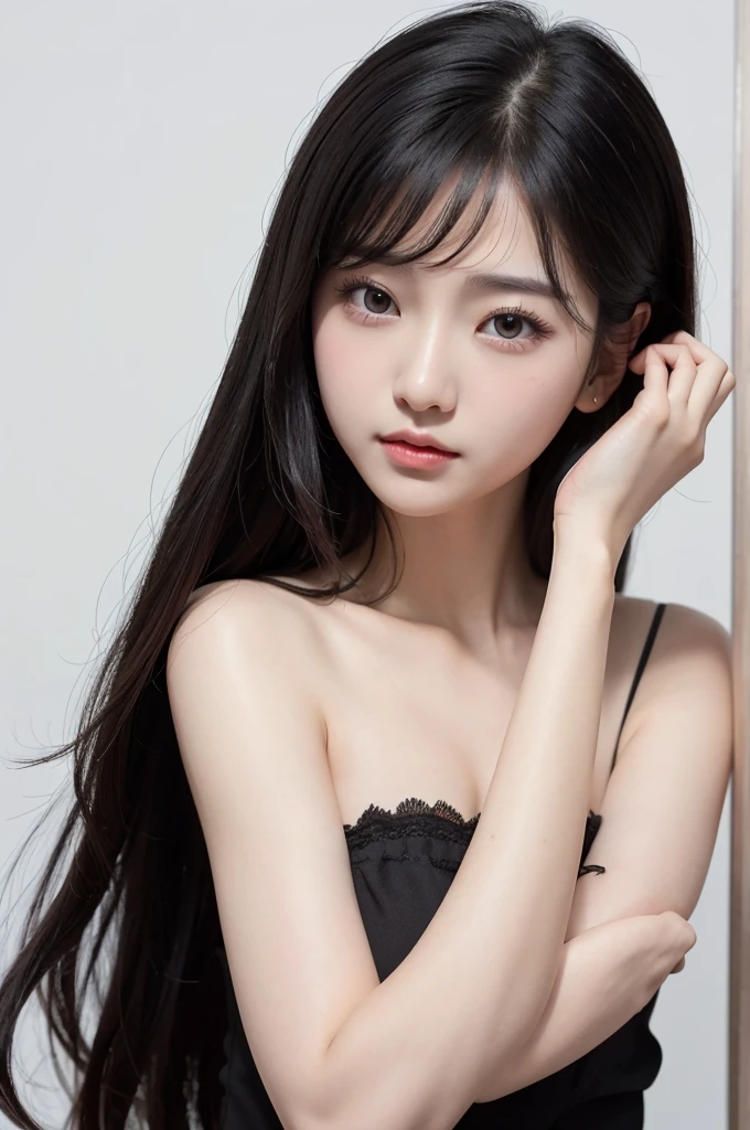 pretty girl,Black Hair,,HD Photography,Ultra-clear,reality,Clean background。