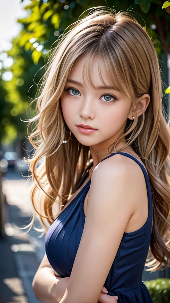 Highest quality、Highest quality、8K.Sexy Big 、Sexy cute looks and cute  beautiful girl, beautiful and sexy face、Blonde long wavy hair、beautiful, Cute and sexy eyes 、one piece