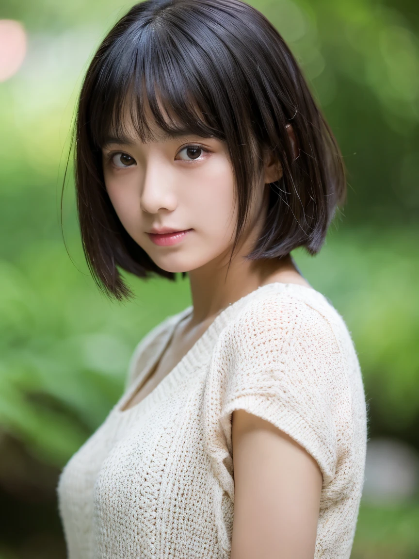 Highest quality、masterpiece、High resolution、One Girl,alone,RAW Photos,Real person, Detailed skin,Japanese,Black Hair、thin bunches of bangs, shortcut, Shaggy Cut, ,whole body、Completely naked、Pussy in full view
